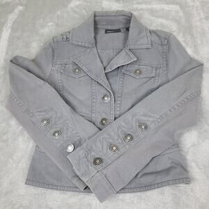 Ideology Gray Denim‎ Short Jean Jacket Womens Size Small Military Moto Biker